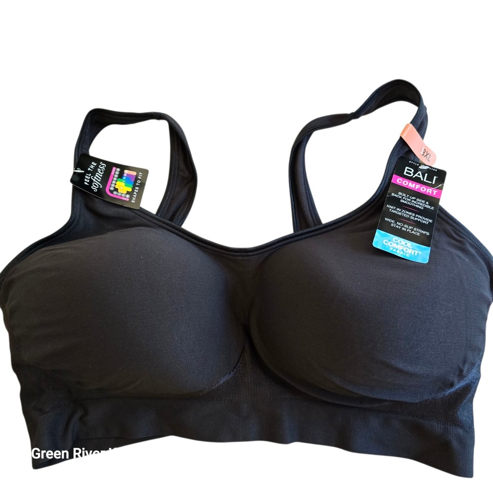 Bali Comfort Revolution Wireless Bra DF3488 Black 3XL Built-Up Smooth Support